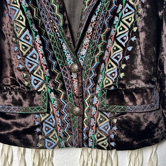 Sandy Starkman Chocolate Brown Embroidered Velvet Blazer M - Picture 8 of 12